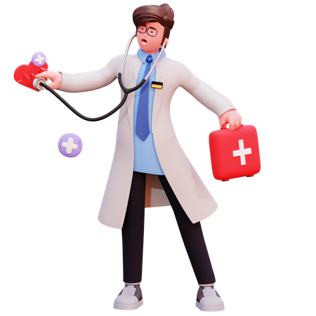 Médecin masculin vérifiant le rythme cardiaque  3D Illustration