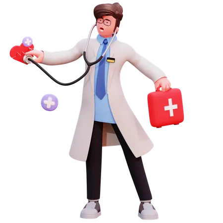 Médecin masculin vérifiant le rythme cardiaque  3D Illustration