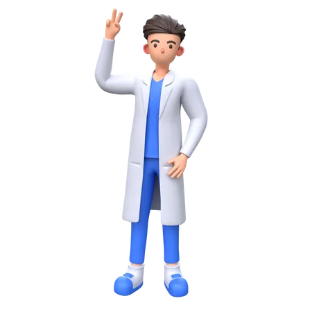 Docteur montrant le signe de la victoire  3D Illustration