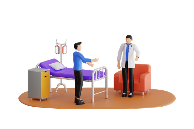 Médecin parlant au patient dans la salle d'hôpital  3D Illustration