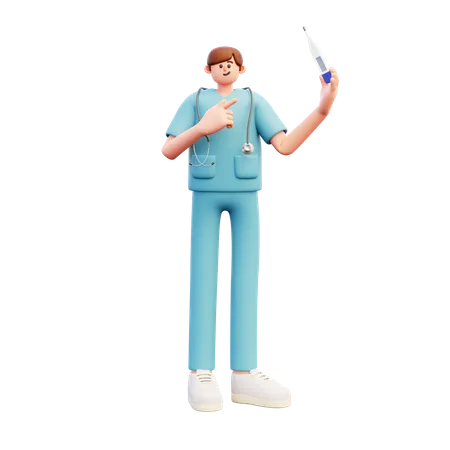 Docteur pointant sur le thermomètre  3D Illustration