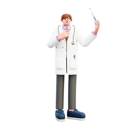 Docteur pointant sur le thermomètre  3D Illustration