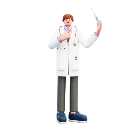 Docteur pointant sur le thermomètre  3D Illustration