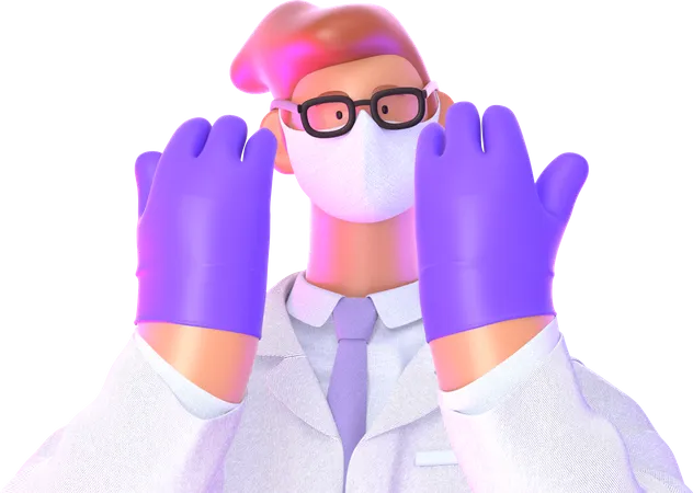 Médecin portant un masque et des gants  3D Illustration