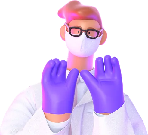 Médecin portant un masque et des gants  3D Illustration