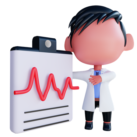 Médecin regardant le rapport de cardiogramme  3D Icon
