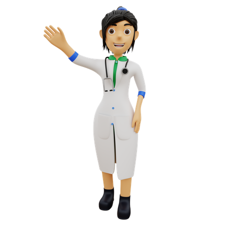 Médecin spécialiste féminin, agitant la main  3D Icon