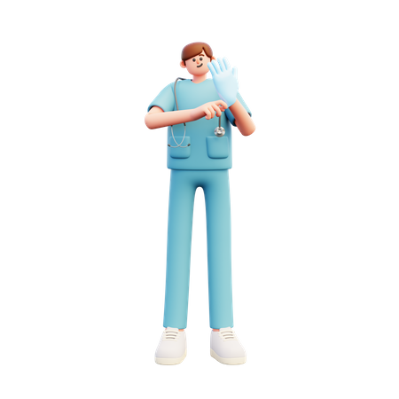 Médecin utilisant un gant  3D Illustration