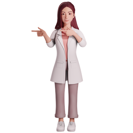 Médica apontando para o lado direito com ambas as mãos  3D Illustration