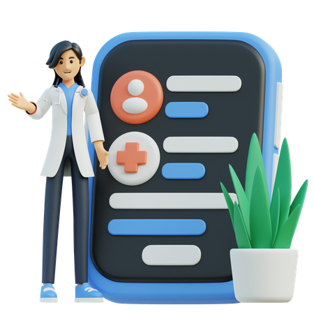 Médica com aplicativo de medicina por telefone  3D Illustration