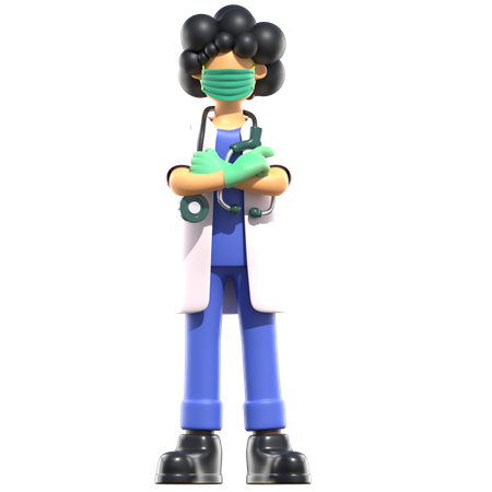 Médica em pé com confiança com os braços cruzados  3D Icon