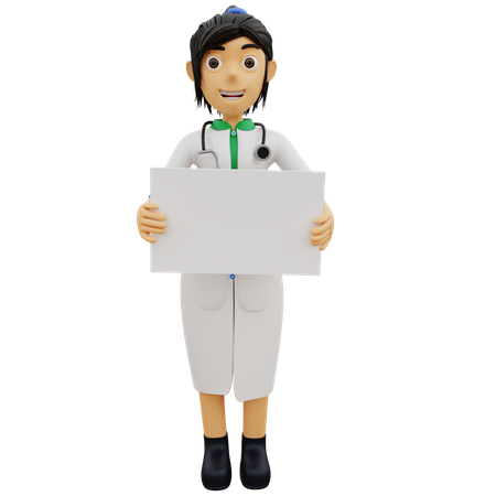 Médica em pé com quadro em branco  3D Illustration