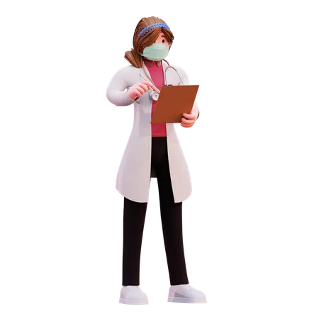 Médica escrevendo prescrição  3D Illustration