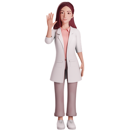 Médica levantando a mão direita em saudação  3D Illustration