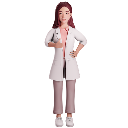 Médica mostrando gesto de polegar para cima com a mão direita,  3D Illustration