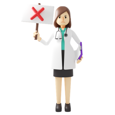 Médica segurando placa de marca incorreta  3D Illustration