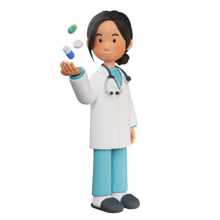 Médica segurando remédio em uma mão  3D Icon