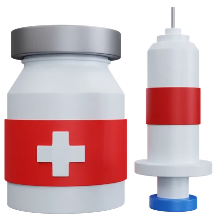 Medical Bottles And Syringe  3D Icon