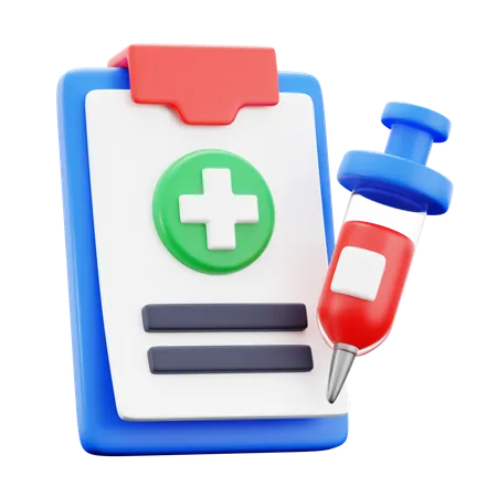 Paper Clipboard Patient Diagnose Document With Medicine Syringe Medical Hospital 3 D Icon Illustration Render Design 3D Icon