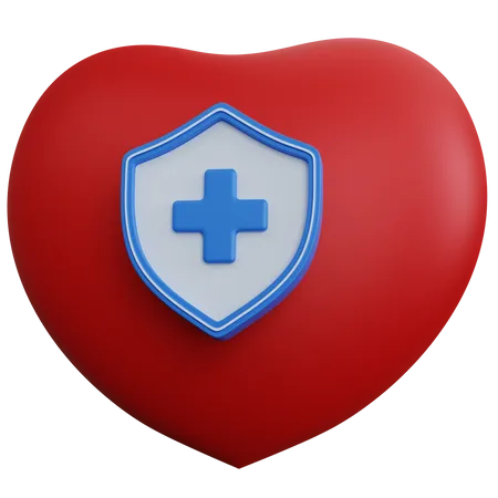 3 D Rendering Red Heart With Blue Shield Isolated 3D Icon