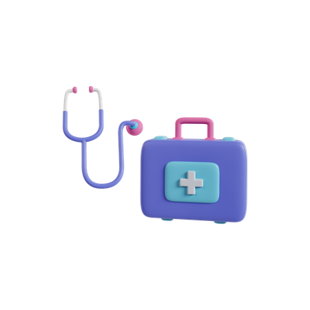 Medical Kit With Stethoscope  3D Icon