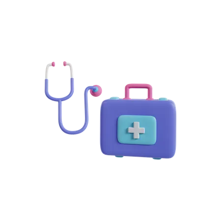 Medical Kit With Stethoscope  3D Icon