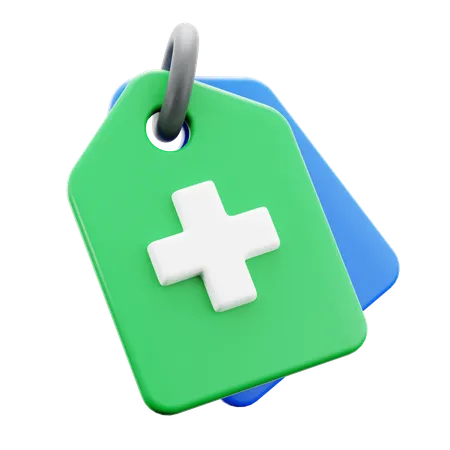 Price Tag With Plus Symbol For Drugstore Discount Promotion And Medical Hospital Payment Offer 3 D Icon Illustration Render Design 3D Icon