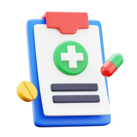 Patient Medical Diagnose Paper Clipboard Report With Pill Medicine Hospital 3 D Icon Illustration Render Design 3D Icon