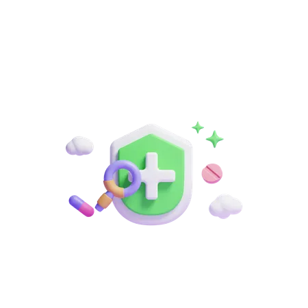 3 D Shield Icon With Medical Pill And Search Bar Icon Or 3 D Medical Equipment Icon 3D Icon