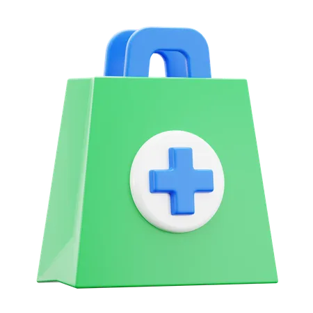 Shopping Bag With Plus Symbol For Medical Store Drug Shop 3 D Icon Illustration Render Design 3D Icon