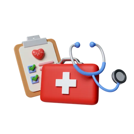 3 D First Aid Kit And Medical Survey Icon Hospital Patient History Sign Classic Flat Style Gradient Patient History Icon Isolated On White Background 3 D Rendering Illustration Clipping Path 3D Icon