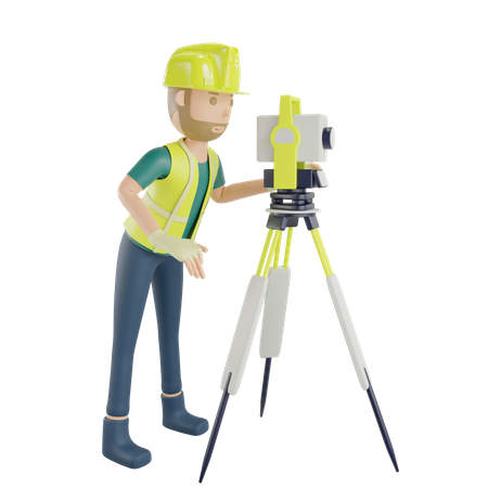Medição do trabalhador com topógrafos  3D Icon