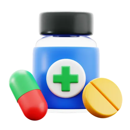 Capsule Medicine Pill Glass Bottle For Pharmacy Treatment And Drugstore Symbol Medical Hospital 3 D Icon Illustration Render Design 3D Icon