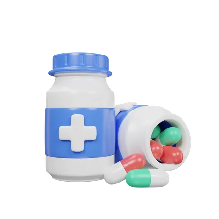Medicine Bottle And Pills Icon 3 D Illustration Medical Assets 3D Icon
