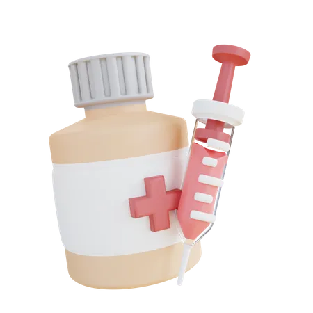 Medicine Bottle And Injection  3D Icon