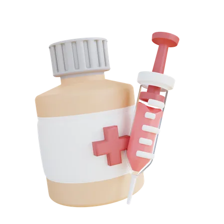 Medicine Bottle And Injection 3D Icon