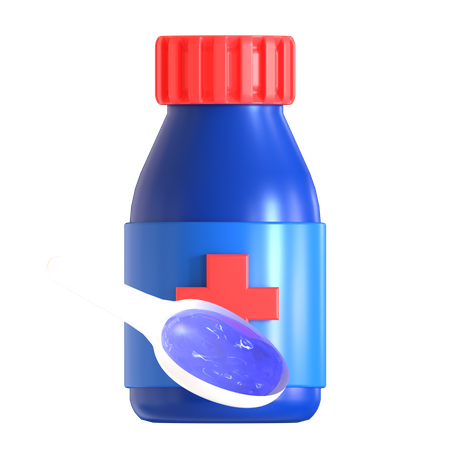 Medicine Bottle And Spoon  3D Icon