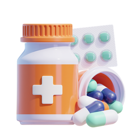 Medicine Bottles With Pills  3D Icon