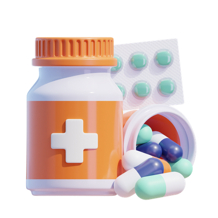 Medicine Bottles With Pills  3D Icon