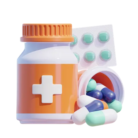 Medicine Bottles With Pills 3D Icon