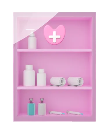 3 D Medicine Cabinet With Drugs Shelf Isolated 3D Icon