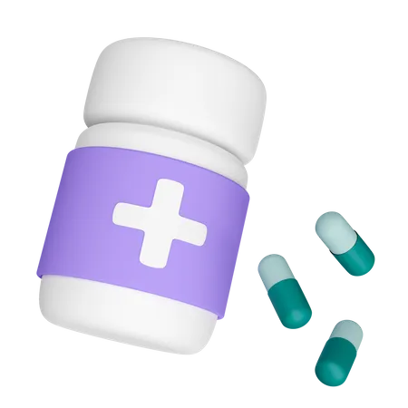 3 D Medicine Bottle With Capsule Pills Isolated 3D Icon