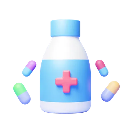 3 D Medical Pills Jar Icon Illustration Or 3 D Medicine Bottle With Tablets Icon Illustration 3D Icon