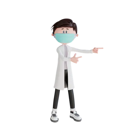 Médico apontando para o lado direito  3D Illustration