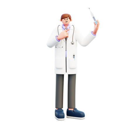 Médico apontando para termômetro  3D Illustration