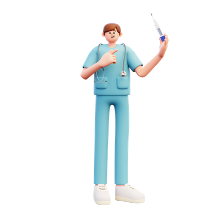 Médico apontando para termômetro  3D Icon