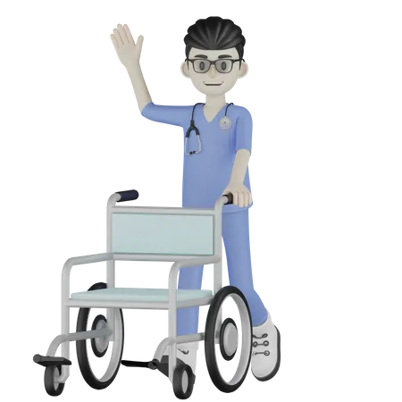 Médico com cadeira de rodas  3D Illustration
