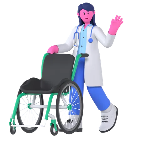 Médico com cadeira de rodas  3D Illustration