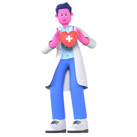 Médico com coração saudável  3D Illustration