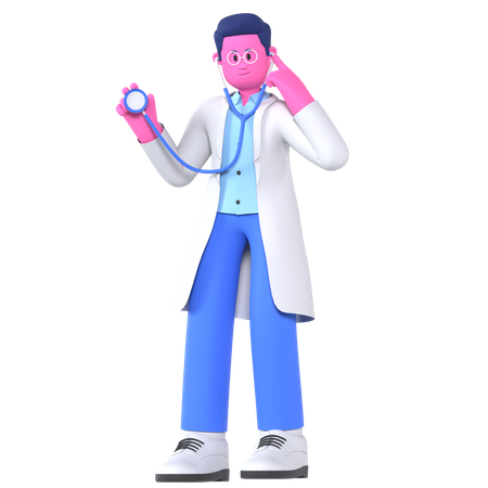 Médico com estetoscópio  3D Illustration